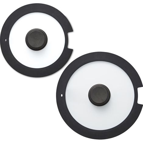 Tower Freedom T800206 2 Piece 24cm/28cm Glass Lids with Silicone Edges and Steam Release Vents, Black