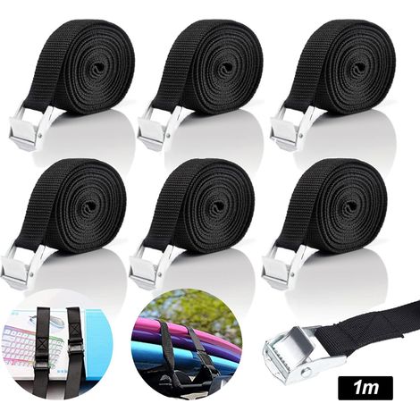 6 Stück Spanngurt mit Ratsche, verstellbarer Spanngurt, kurze Spanngurte für Motorrad, Fahrradträger, Kajak, Gepäck, 1 m x 25 mm (schwarz) (1/5)