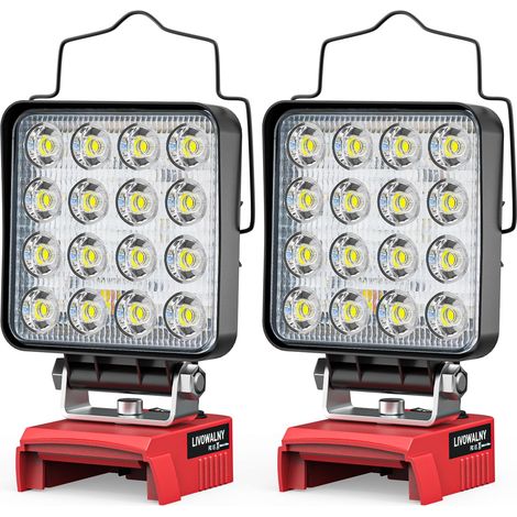 Lot de 2 Lampe LED Rechargeable Compatible avec 18V Batterie: 48W Projecteur LED Chantier à Double Interrupteur avec Type C/USB Lampe Travail, Camping, Chantier (1/5)