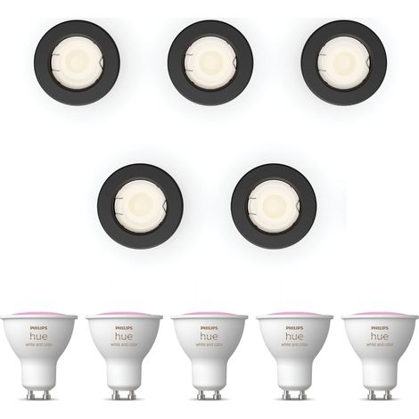 Philips Hue Peridot Set mit 5 nicht schwenkbaren Einbaustrahler GU10 (Schwarz) Weißes und Farbiges Licht - White and Color Ambiance (1/5)