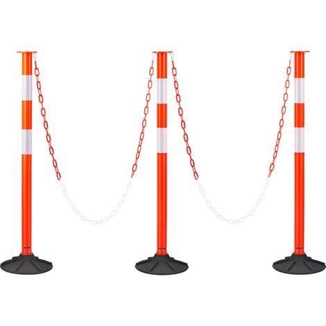 Poteau de Signalisation 3PCs 87,1 cm, Balise de Délimitation avec Base Lestée, Bandes Réfléchissantes et Chaîne, Délinéateur de Circulation pour Contrôle des Foules, Chantier Parking, Rouge (1/5)