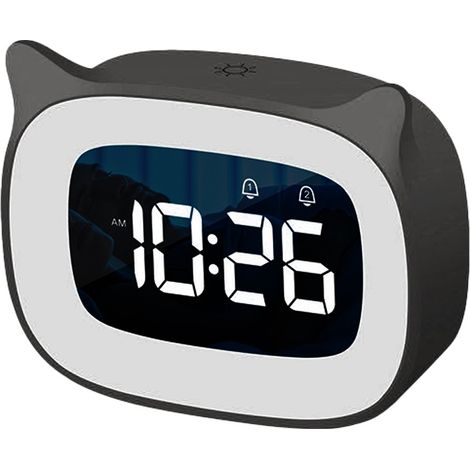 Réveil numérique pour enfants , réveil pour enfants, Réveil chat mignon, lampe de chevet,Réveil-noir (1/5)