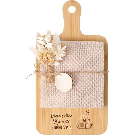 Cadeau de Pendaison de Crémaillère Planche à Découper en Bois Torchon Cuisine Coton Mini Fleur Séchée Cadeau pour Nouvelle Maison Appartement Cérémonie Clôture (1/5)
