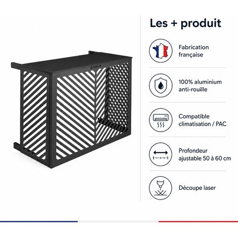 Climask - Cache climatiseur Végétal Anthracite - L90 x H70 x P 50-60-Made in France (1/5)
