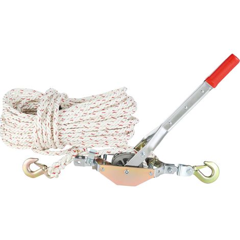 Tire Fort Traction 3/4 T Treuil Manuel à Cliquet Charge 0,75 T Corde 30,48 m Diamètre 15 mm avec 2 Crochets Outil d'Extraction Robuste pour Déplacer des Bateaux, Articles, Transporter des Bûches (1/5)