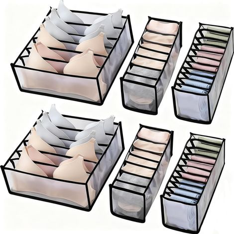 6-Piece Storage Box Set, Polyester Storage Boxes, Foldable Drawer Organizer with Compartments, Clothing Storage Boxes for Underwear, Jeans, and Pants (1/5)