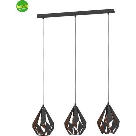 Lampadario A Sospensione Vintage Carlton 1 Acciaio Nero Rame 3 Luci E27 (1/5)