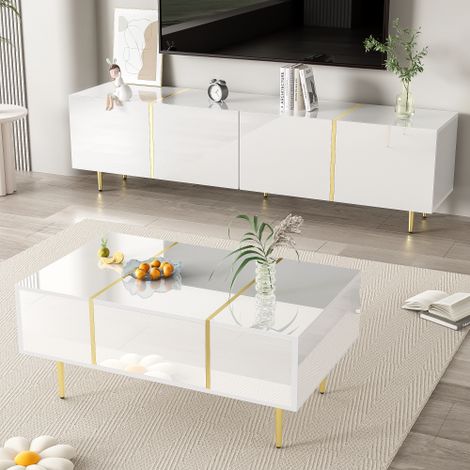 Ensemble meuble TV et table basse blanc brillant moderne (1/5)