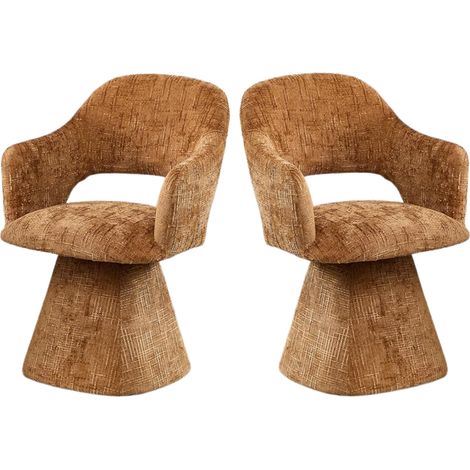 Wahson Set di 2 Sedie da Pranzo Girevoli in Tessuto Durevole con Braccioli, Caramello Chiaro