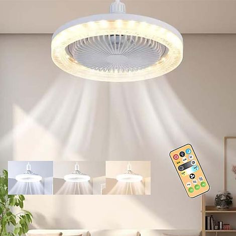 Ventilateur Plafonnier LED avec Télécommande, 3 Vitesses, 3 Couleurs, Sans socle, E27 ,26x18cm (1/5)
