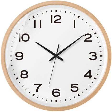 Reloj de pared de 8 pulgadas – Esfera blanca con números arábigos sobre madera clara – Silencioso, ideal para sala de estar y dormitorio.