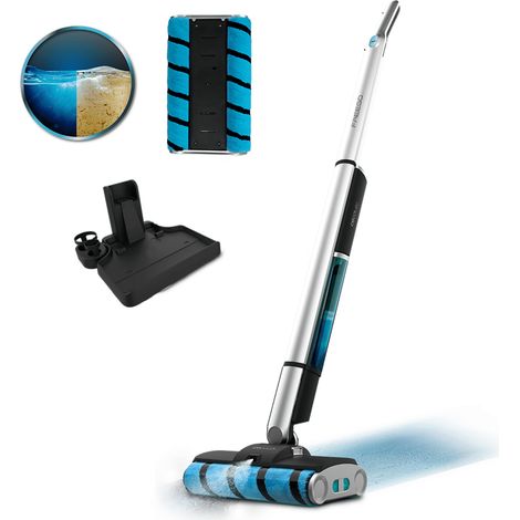 Cecotec Fregona Eléctrica sin Cable con Base Autolimpieza FreeGo Wash Twice Spray X-Treme. Autonomía 40mins, Doble Rodillo, Depósito Agua Limpia 450ml y 350ml de Sucia, Pulverizador de Agua, Spray (1/3)