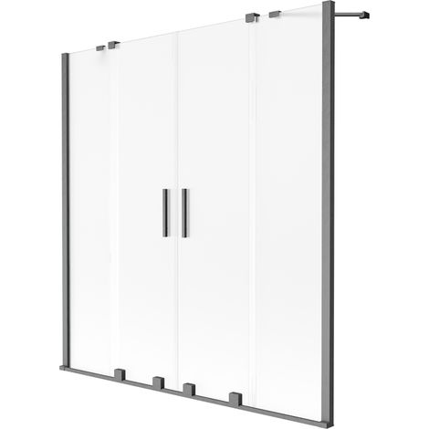 Paroi de baignoire à 2 volets coulissants Velar Duo Mexen 150 x 150 cm, dépoli, gris fusil brossé - 896-150-000-32-66 (1/2)