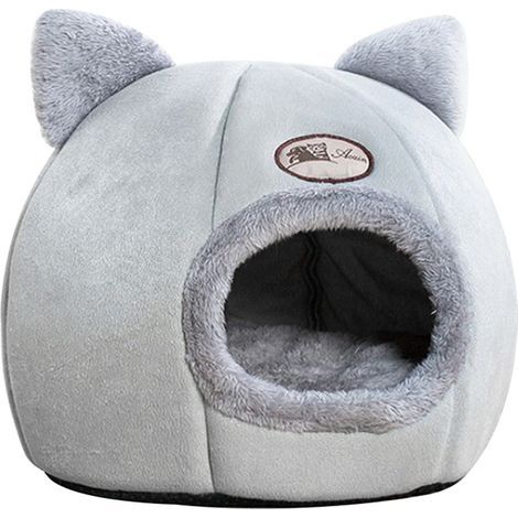 Cat bed, cat headboard, warm dog bed, semi-enclosed kitten bed, Grey, M (1/5)