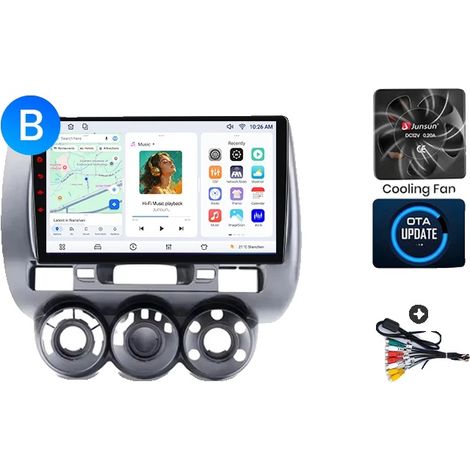 Radio para coche, pantalla HD IPS, funciones multimedia, compatible con Honda Jazz Mk2 (GD) 2002-2008, ventilador de refrigeración integrado, navegación GPS Android, V7 (8GB-256GB) - B (1/2)