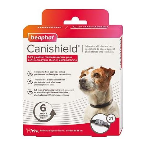 Collier Canishield, collier anti phlébotome, anti tique et anti puce pour chien – Beaphar Désignation : Collier Canishield Taille : petit et moyen chiens Beaphar 17207 (1/5)