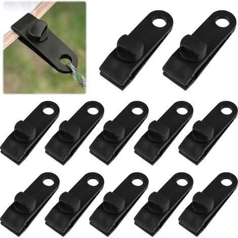 Lot de 12 Clip de Bâche Tente, Pince pour Bâche, Réglable Tent Clip, pour Maintenir Les Accessoires de Camping, pour Auvents, Camping, Caravane, Couvertures de Voiture et Autres Usages (Noir) (1/5)