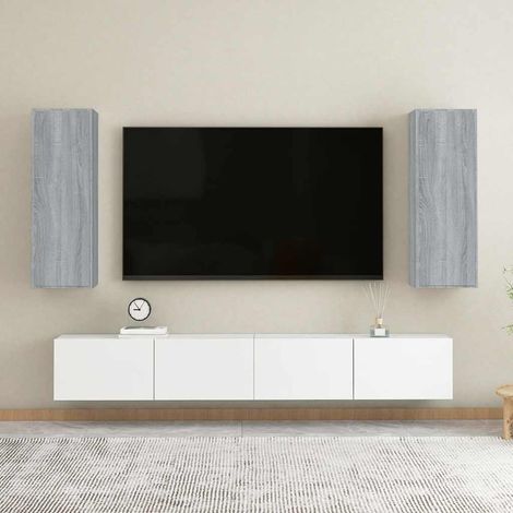 Lot de 2 Meubles TV Banc TV Meuble de Rangement Sonoma gris 30,5x30x90 cm Bois d'ingénierie HUIBU170442 (1/5)