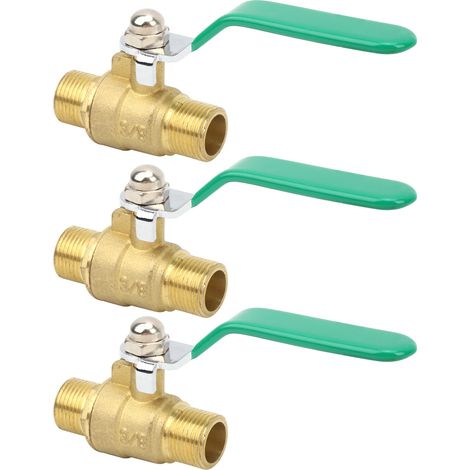 3 Stück Wasserrohr-Kugelventil, 3/8 Zoll Doppel-Außengewinde, dickes Messing, Abfluss-Absperrschalter (1/5)