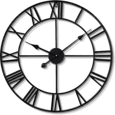 Grande horloge murale métallique vintage, mouvement silencieux, chiffres romains, décoration hôtel-chambre, 50cm, idéale pour cadeau (1/5)