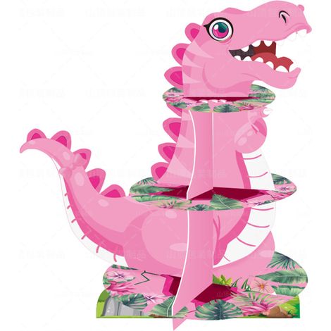 Présentoir à gâteau en papier 3 étages dinosaure, support d'anniversaire, plateau multi-niveaux résistant pour cupcakes, décor de fête (1/3)