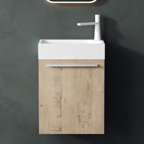 Mai & Mai Meuble de Salle de Bain Chêne Clair 46cm Meubles de Salle de Bain Suspendu avec Vasque (1/5)