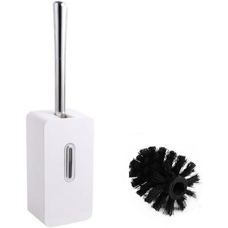 Brosse WC Brosse WC pour Salle de Bain avec Support Brosse WC à Long Manche en Acier Inoxydable Brosse WC Cachée Brosse WC à Fermeture Automatique avec 2 Têtes de Brosse, Blanc