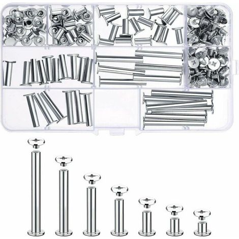 80 Ensemble Chicago Vis Assortiment Kit 7 Diffrentes Tailles en Mtal Vis Tte Rond Post Chicago Vis Bouton pour DIY Reliure de dcoration en Cuir (1/5)