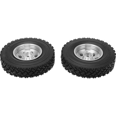 Lot de 2 roues pour voiture RC Tamiya 1/14 : pneus en caoutchouc, jantes et moyeux en métal usiné CNC, pneus en caoutchouc, moyeux en métal. (1/5)