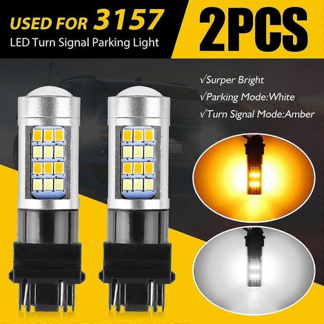Lot de 2 ampoules LED blanches/ambre 3157 sans erreur pour feux de jour, clignotants et feux de stationnement. (1/5)