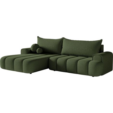 Selsey DANDELINO - Canapé d'angle convertible - en bouclette vert olive avec revêtement - côté gauche (1/5)