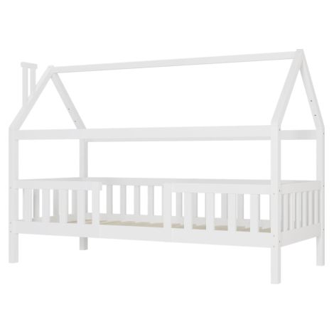 Cama infantil Cama casita con chimenea, somieres de láminas estables, madera de pino Haus Bett for Kids, 90 x 200 cm sin colchón, blanco (1/5)