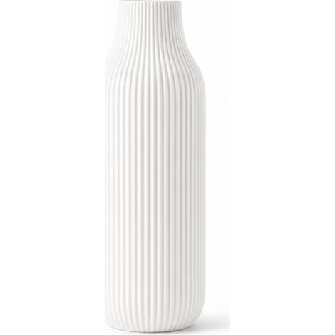 Un vaso moderno dalle linee semplici, di un elegante bianco con un delicato motivo.