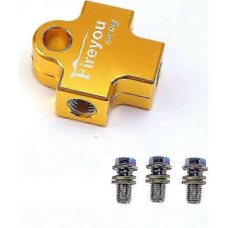 Raccord en T pour flexible de frein hydraulique, compatible avec les systèmes de freinage de motos, quads et mini-motos (doré). (1/5)