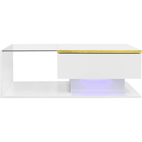Mesa de centro de 90 cm en blanco brillo con cristal templado y LED de 16 colores HOMVRA (1/5)