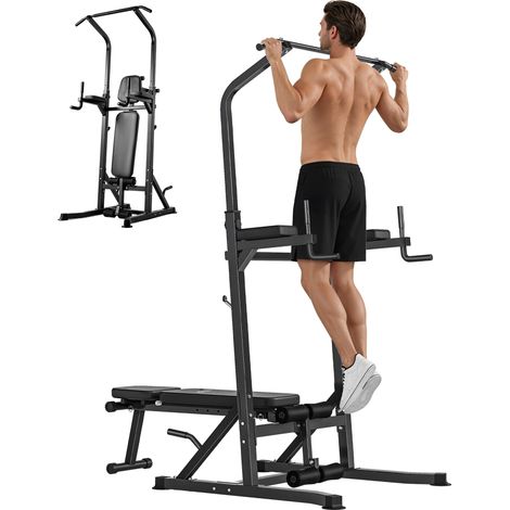 Tour de musculation pliable et multifonctionnelle, réglable sur 7 positions, avec barre de traction, station de dips et station de traction. (1/5)