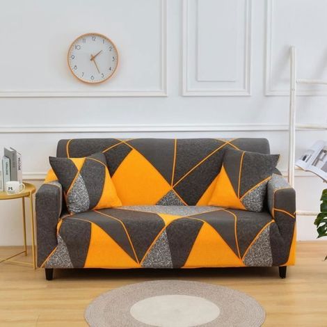 3-Sitzer-Sofa-Bezug – elastisch, bedruckt – leuchtendes Gelb