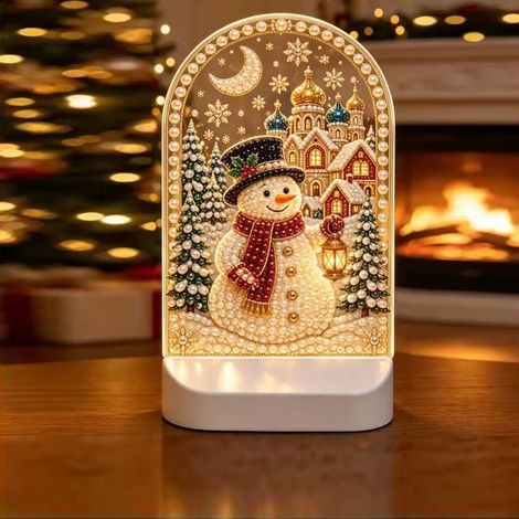 Irovami Veilleuse de Noël à peindre avec des diamants et des perles, motif bonhomme de neige, à brancher sur USB et à faire soi-même (peindre en perles et diamants). (1/5)