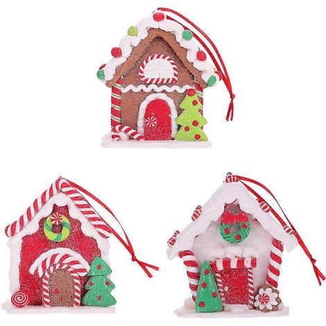 Lot de 3 mini-maisons décoratives de Noël à suspendre-7.5X7X5.5CM