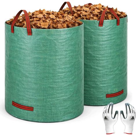 Lot de 2 sacs à déchets verts de 272 L, 150 g/m², double fond, résistants aux UV, imperméables, pliables et réutilisables, pour feuilles et déchets de jardin. (1/5)