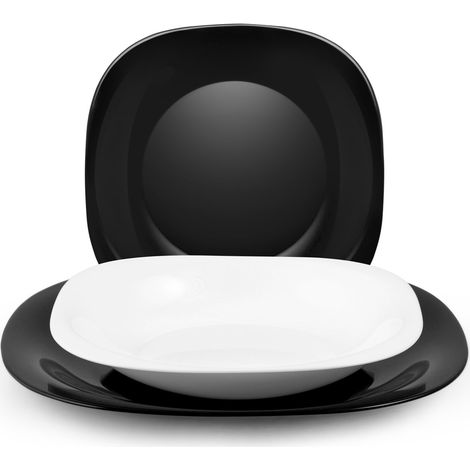 H&h servizio piatti 18 pezzi black&white in vetro opale bianco e nero (1/4)