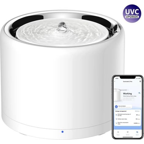 Petkit – Fontaine à eau connectée pour chat 1.8L – Stérilisation UVC – Bol en acier inoxydable – Capteur intelligent et modes automatiques