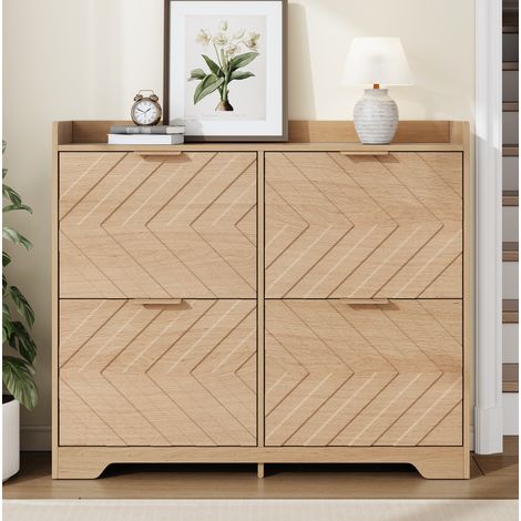 Schuhschrank mit 4 Klappen, 105 x 24 x 90 cm, MDF natur HAVRYA (1/5)