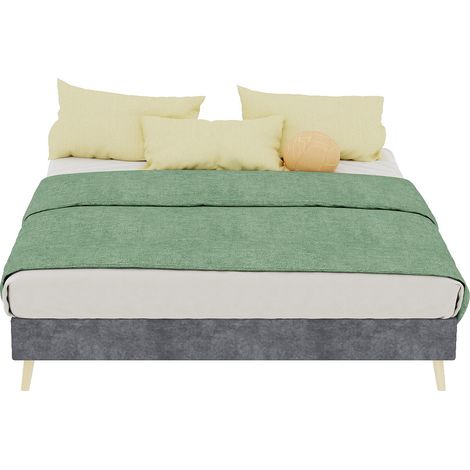 Letto 140x200 cm in velluto grigio, base bassa moderna, senza testiera né materasso - CHICFURN (1/5)