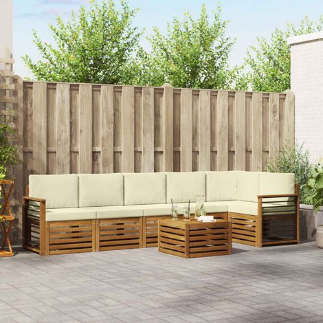 Ecksofa Set mit Kissen 7 pcs Natur und Creme Massivholz Akazie
