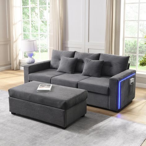 [Ensemble Supreme 5 Coussins] Combinaison de canapé LED moderne offrant une expérience d'assise comparable à celle d'un nuage : canapé 3 places + pouf amovible surdimensionné, mobilier de salon modula