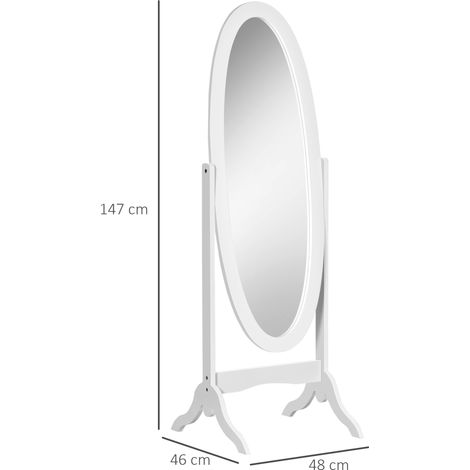 Miroir ovale sur pied réglable, dimensions : 47,5 x 45,5 x 154,5 cm, blanc (1/5)