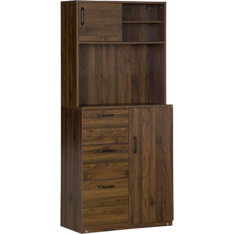 Mobile Credenza 3 Cassetti 2 Ante 3 Ripiani 80x40x178 cm in Legno Noce (1/5)