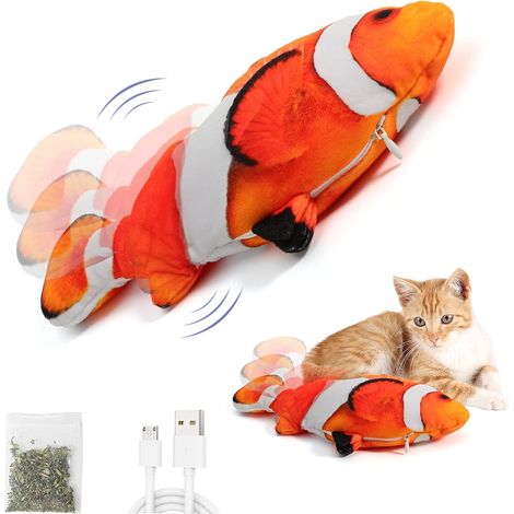 Jouet pour chat, poisson électronique, poisson animé par l'herbe à chat, jouet interactif pour chaton rechargeable par USB, jouet à mâcher en forme de poisson, lavable, rouge (1/5)