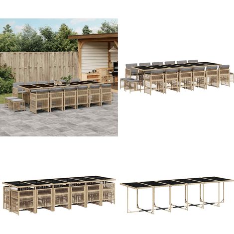 vidaXL Ensemble à manger de jardin et coussins 17 pcs mélange beige (1/5)